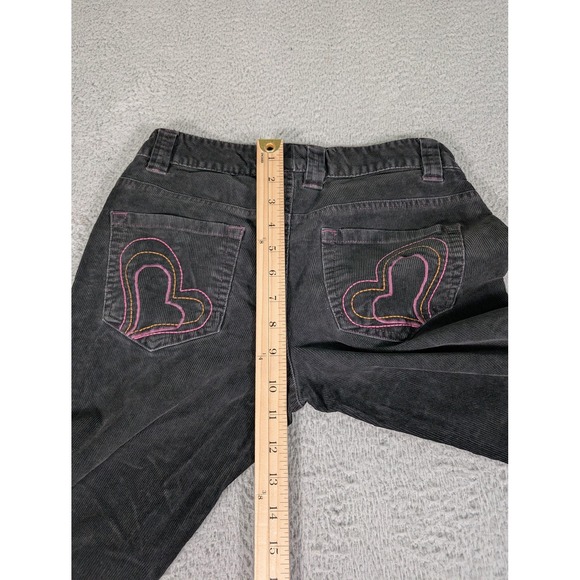 JLO by Jennifer Lopez Pants Womens 3 Black Corduroy Flare Leg Hearts Pockets Y2K - Picture 12 of 14
